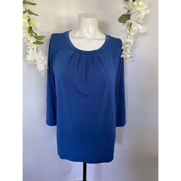 Ann Taylor Tops - Ann Taylor Teal Pleated Front 3/4 Sleeve Blouse Back Gold Back Zipper Size M EUC